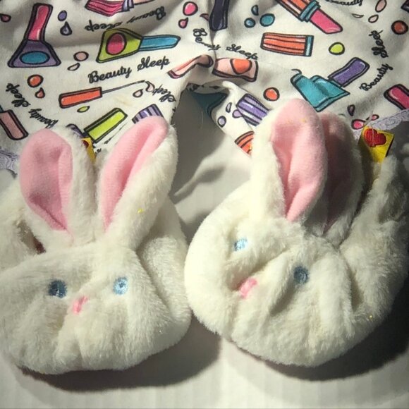 Build-A-Bear Pajama Set "Beauty Sleep" Top Shorts Bunny Slippers Purple/White OS - Picture 9 of 9